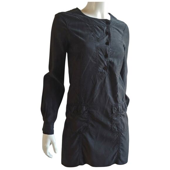 Armani Exchange Women 4 Black Cupro Cotton Blend Silky Tunic Asymmetrical Button - Picture 2 of 7